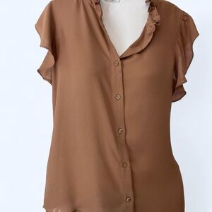 Calvin Klein Brown blouse w ruffle sleeves & button detail approx S
